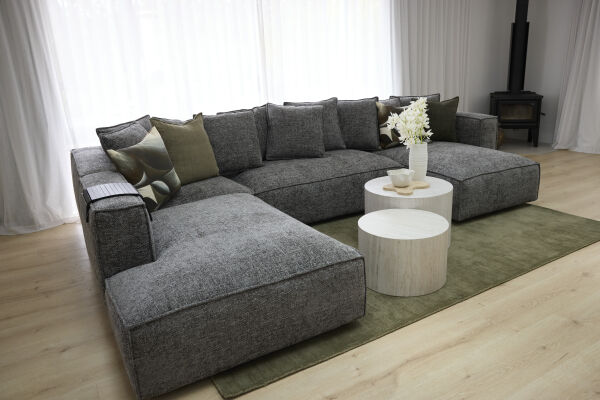 Linden Left-Hand Chaise Lounge Suite &ndash; Dark Grey Fabric