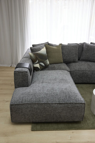 Linden Left-Hand Chaise Lounge Suite – Dark Grey Fabric