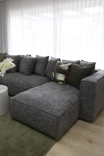 Linden Left-Hand Chaise Lounge Suite – Dark Grey Fabric