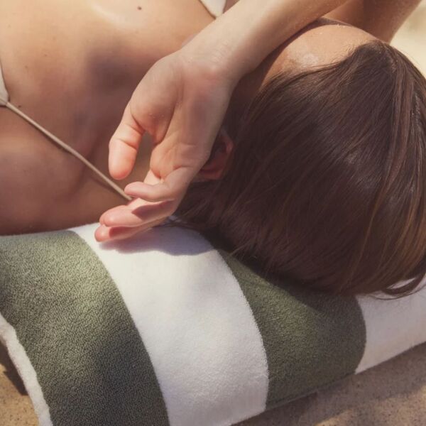 Terry Beach Pillow - Olive Stripe