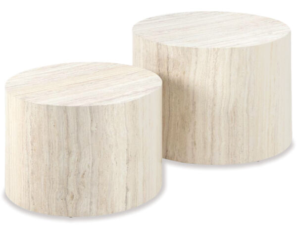 Dice Coffee Tables 2-pce Set &ndash; Round &ndash; Travertine
